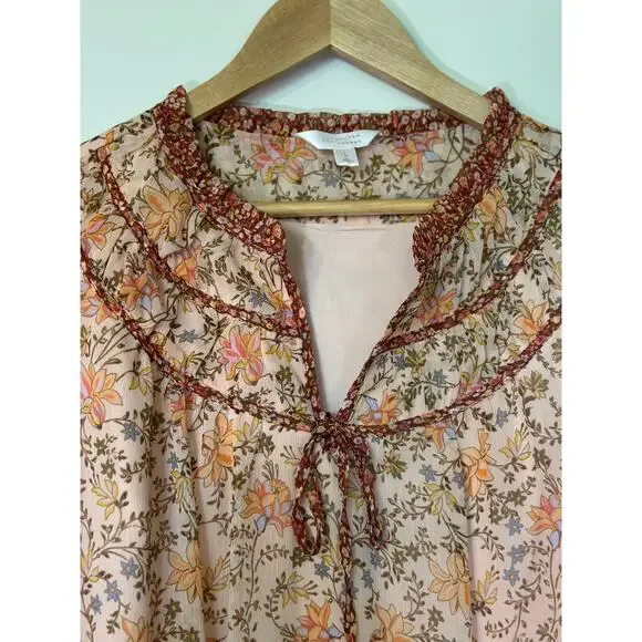 Lauren Conrad Size Large Pink Orange Floral Boho Blouse Long Sleeve Lagenlook - Picture 2 of 4